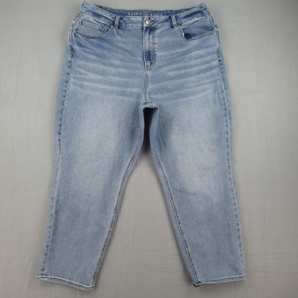 American Eagle Curvy Mom Jean Womens 18S Blue Denim Stretch High Rise Tapered